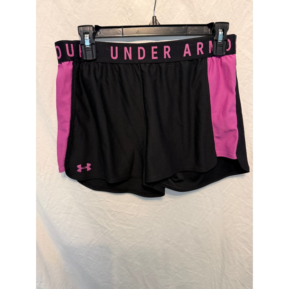 Under Armour HeatGear Black Pink Athletic Running Shorts Womens Medium Loose Fit